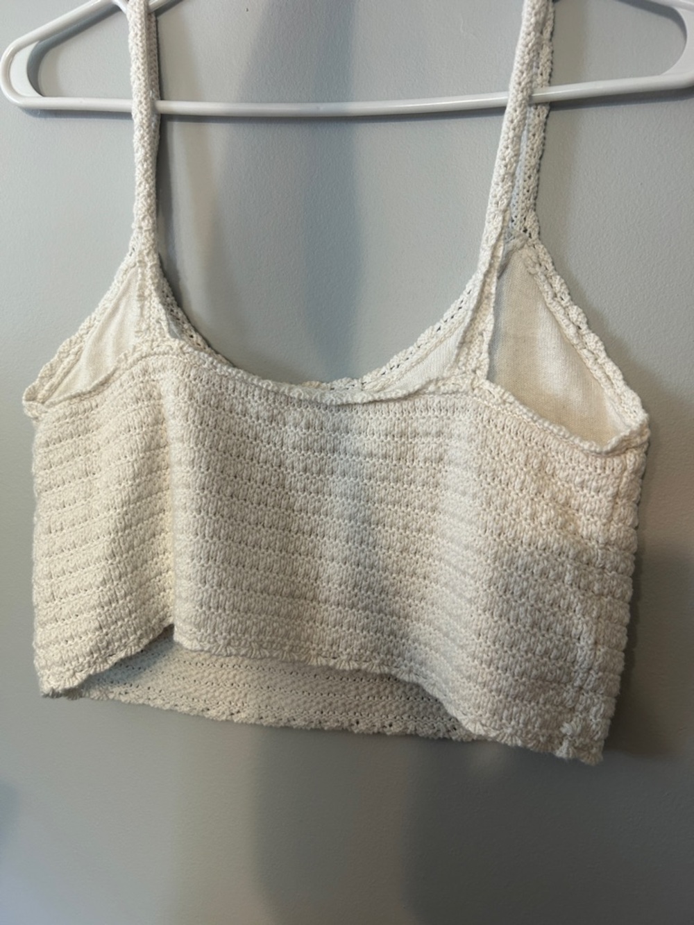 aerie Cream Crochet Knit Crop Cami - Picture 2 of 4
